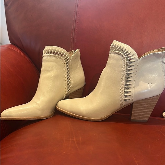 Frye Cream Ankle Booties with Stacked Heel - Picture 2 of 7